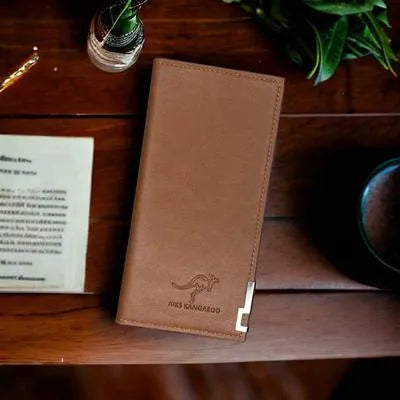 Premium Men's Brown Leather Wallet ā Minimalist Kangaroo Logo Design