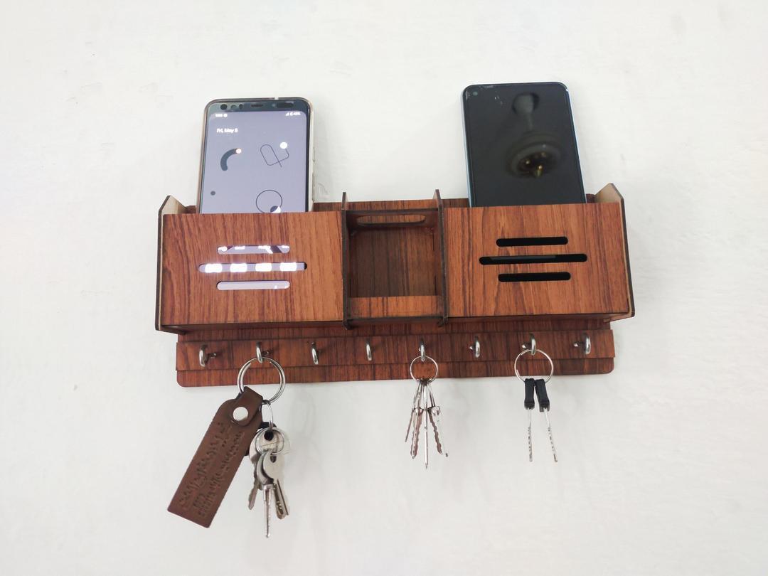 Multi-Functional Wooden Key Holder & Mobile Phone Stand β Wall Organizer