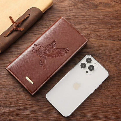 Premium Brown Leather Wallet for Men – Stylish Embossed Bird Design