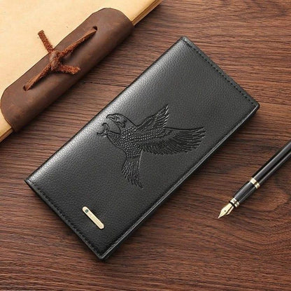 Premium Brown Leather Wallet for Men – Stylish Embossed Bird Design