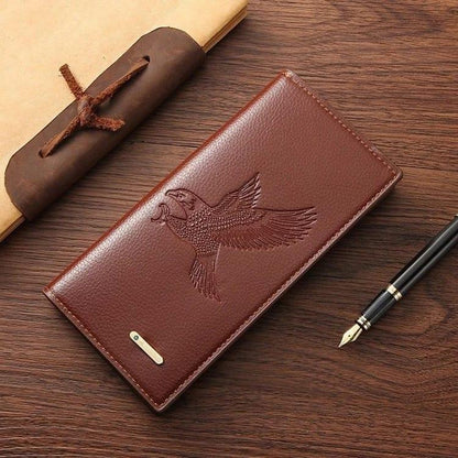 Premium Brown Leather Wallet for Men – Stylish Embossed Bird Design