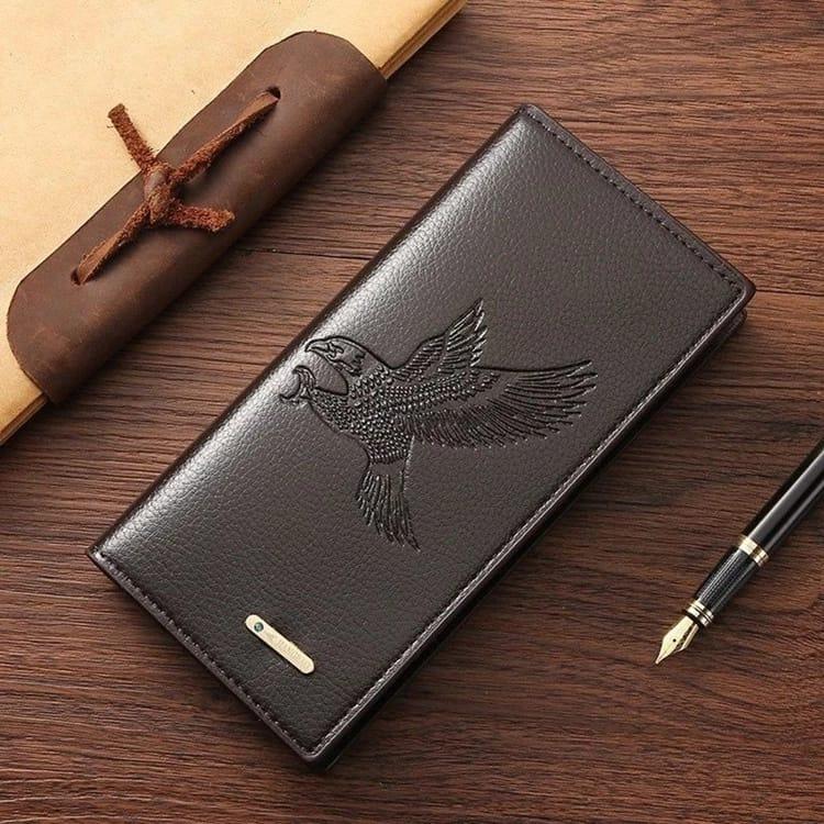 Premium Brown Leather Wallet for Men – Stylish Embossed Bird Design