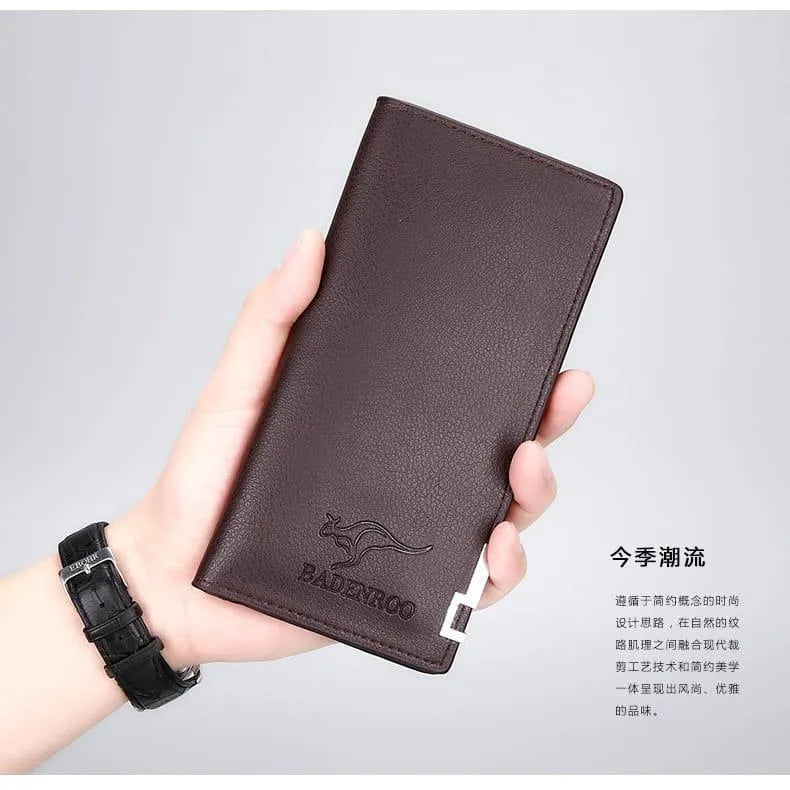 Premium Men's Brown Leather Wallet – Minimalist Kangaroo Logo Design