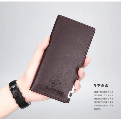 Premium Men's Brown Leather Wallet – Minimalist Kangaroo Logo Design