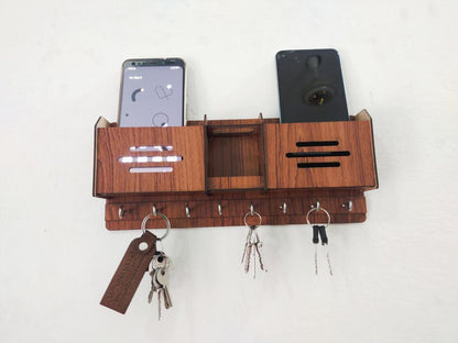 Multi-Functional Wooden Key Holder & Mobile Phone Stand – Wall Organizer