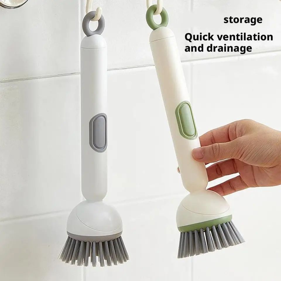 Adjustable Kitchen Cleaning Brush Soap Dispenser for Dishes & Pots