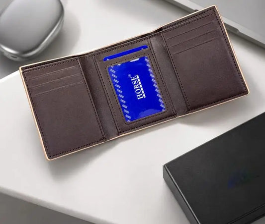 Premium Men's Trifold Wallet – Stylish PU Leather Horse Design