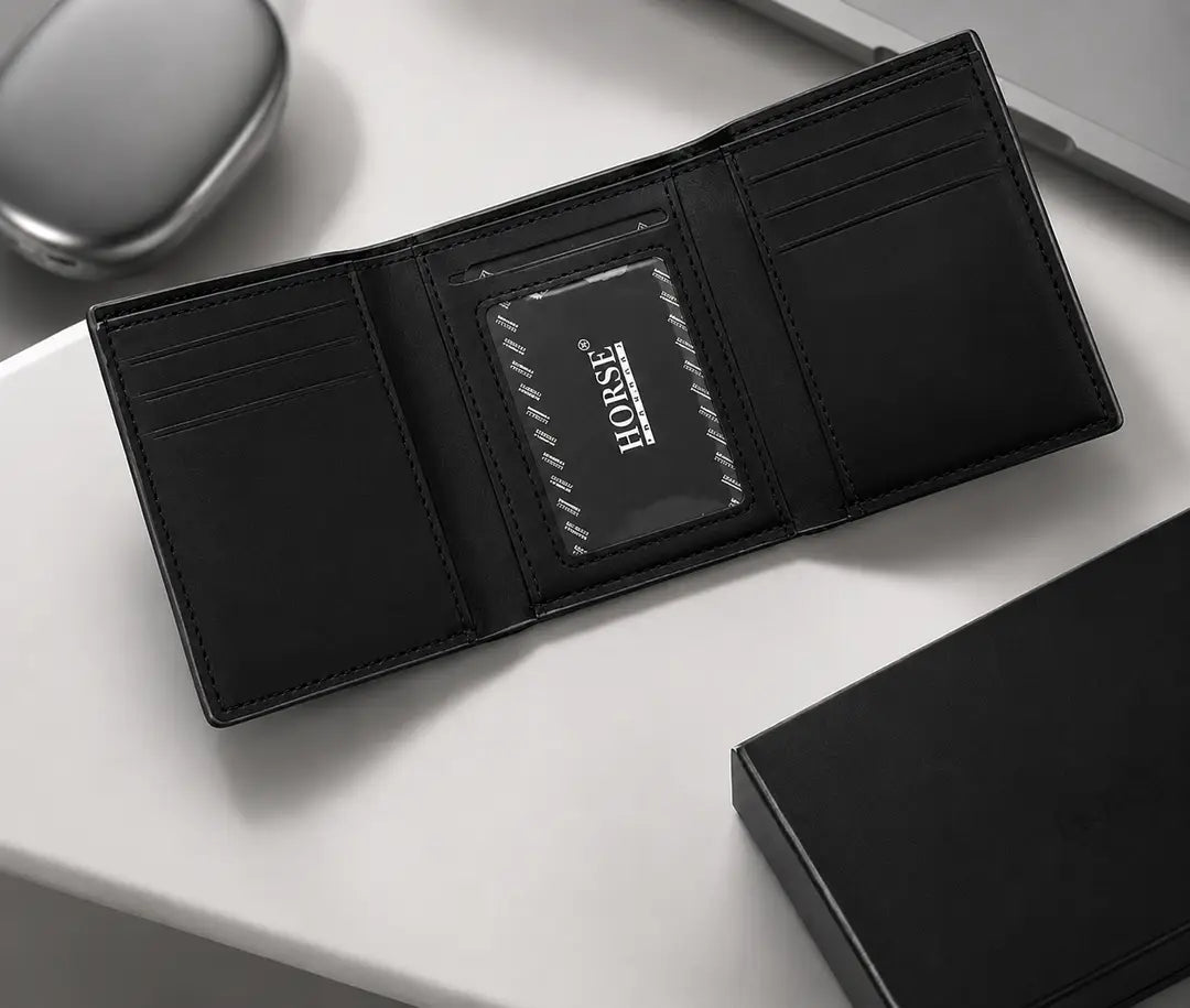 Premium Men's Trifold Wallet – Stylish PU Leather Horse Design