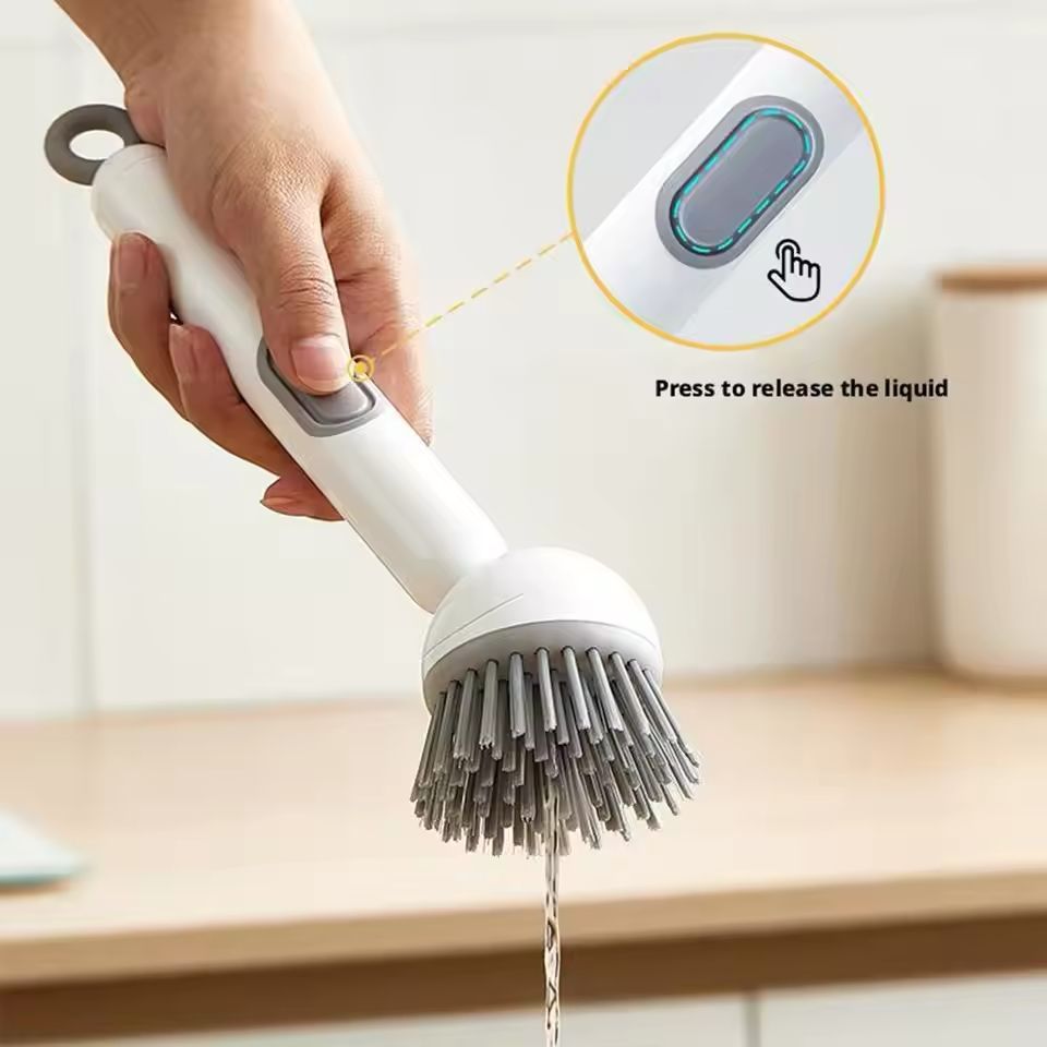 Adjustable Kitchen Cleaning Brush Soap Dispenser for Dishes & Pots