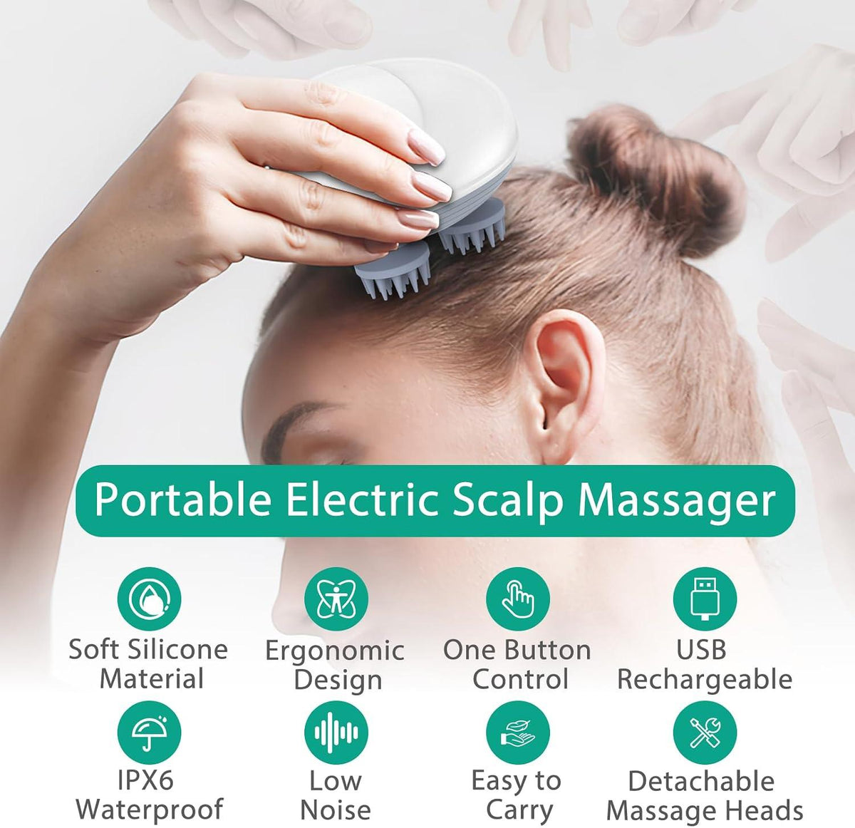 Rechargeable Electric Scalp Massage Brush – Waterproof 4-Head Massager
