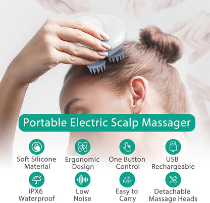 Rechargeable Electric Scalp Massage Brush – Waterproof 4-Head Massager