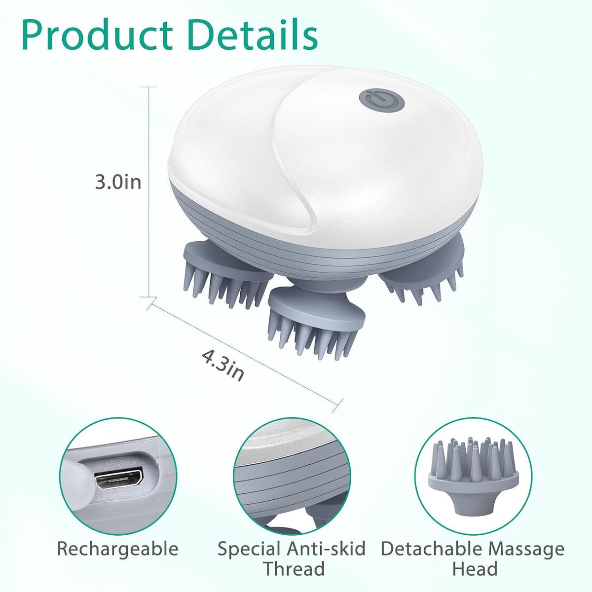 Rechargeable Electric Scalp Massage Brush – Waterproof 4-Head Massager