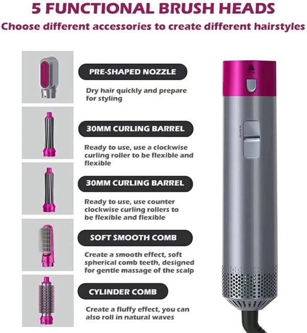 5-in-1 Hair Dryer Brush & Styler – Straightener, Curler & Volumizer