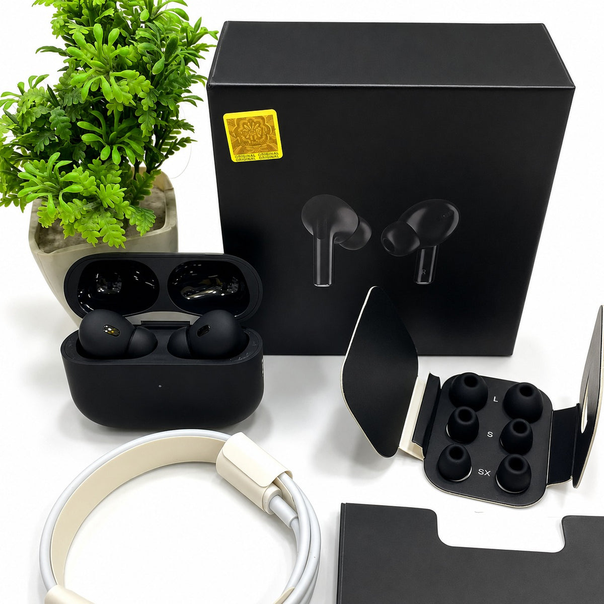 Pro 2 Wireless Earbuds – Original Black Box Pack with Complete Accessories