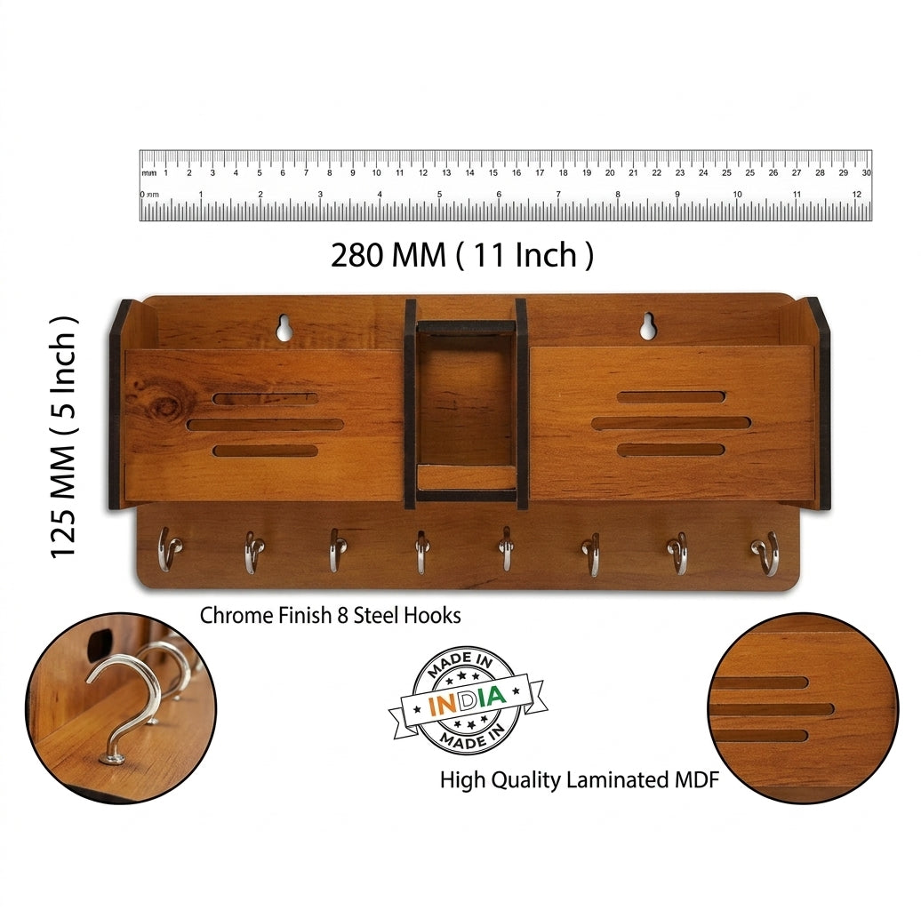 Multi-Functional Wooden Key Holder & Mobile Phone Stand – Wall Organizer