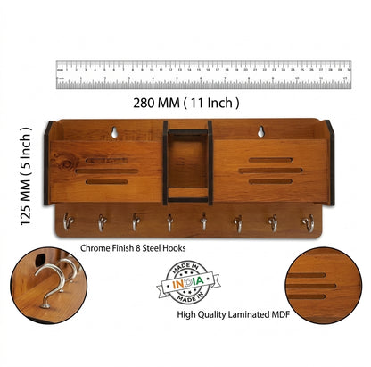 Multi-Functional Wooden Key Holder & Mobile Phone Stand – Wall Organizer
