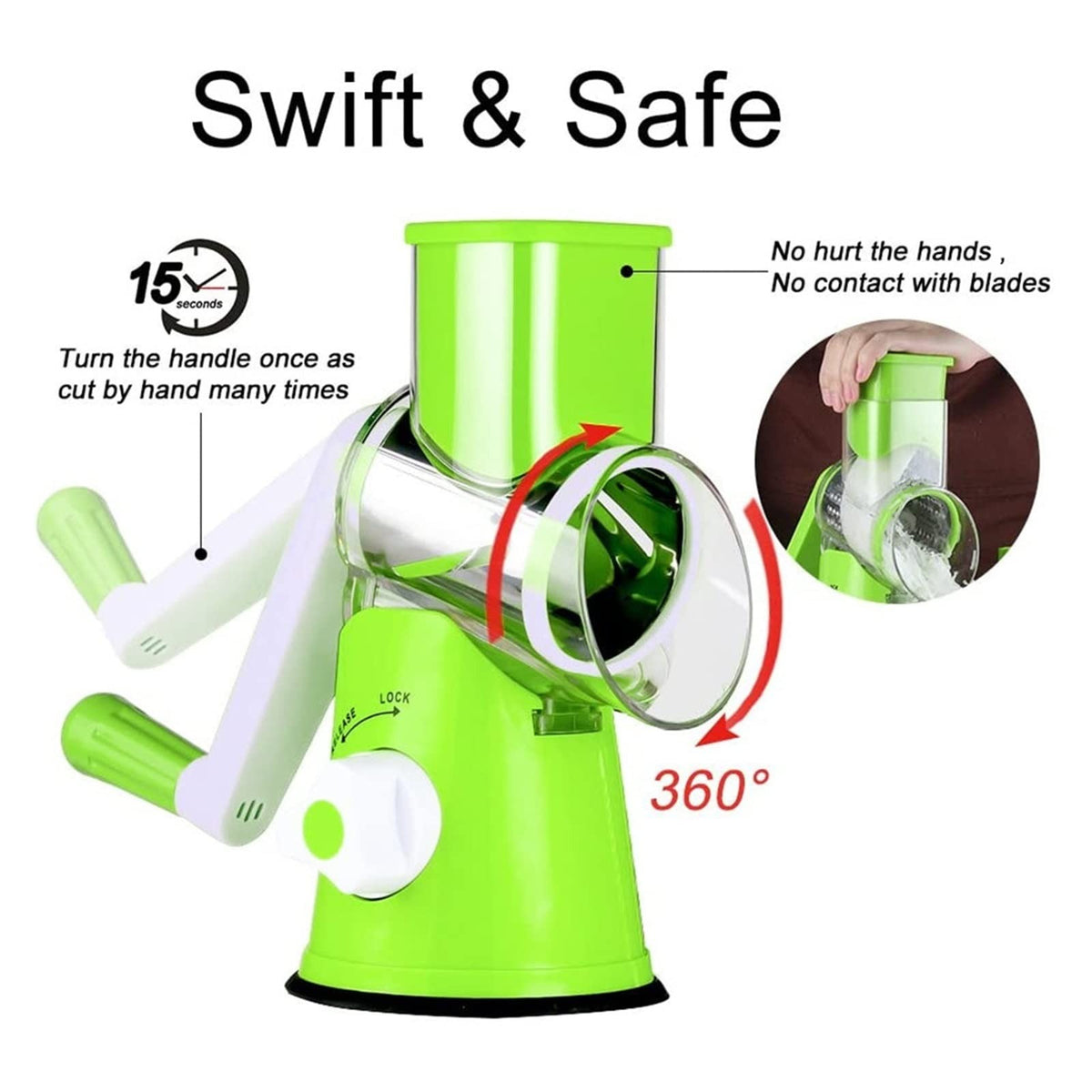3-in-1 Manual Vegetable Cutter, Slicer & Cheese Grater | Easy Hand Crank