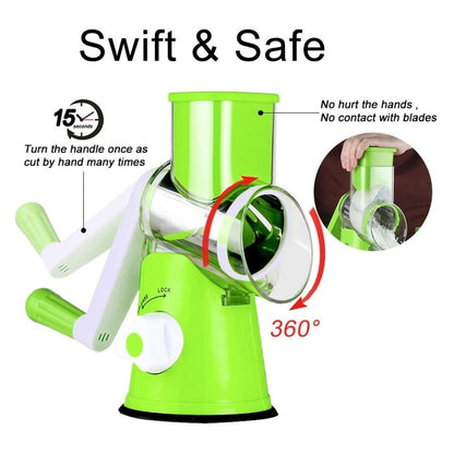 3-in-1 Manual Vegetable Cutter, Slicer & Cheese Grater | Easy Hand Crank