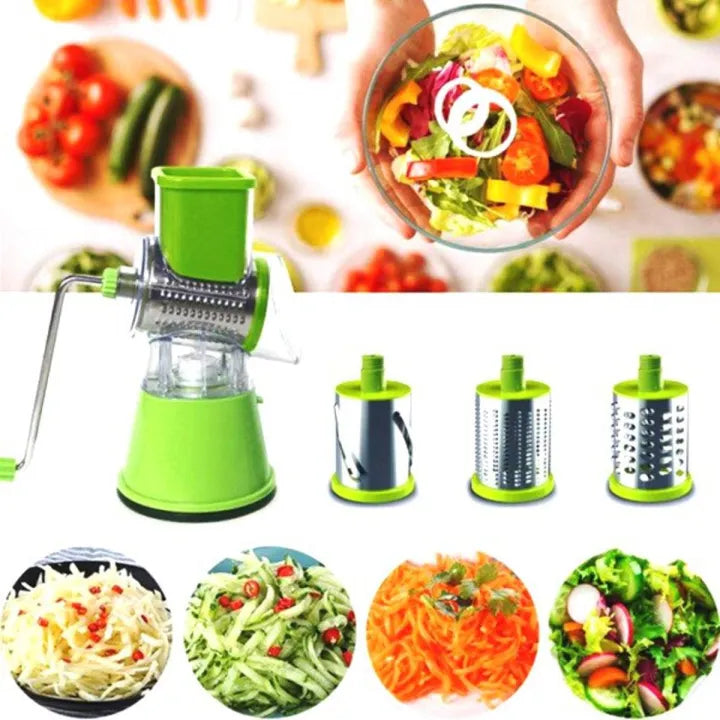 3-in-1 Manual Vegetable Cutter, Slicer & Cheese Grater | Easy Hand Crank
