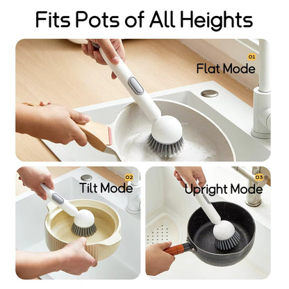 Adjustable Kitchen Cleaning Brush Soap Dispenser for Dishes & Pots
