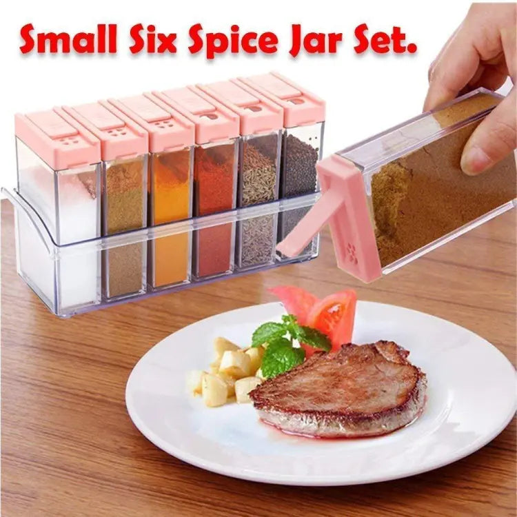 Spice Jars Dispenser Set of 6 Crystal Clear Kitchen Masala Organizer