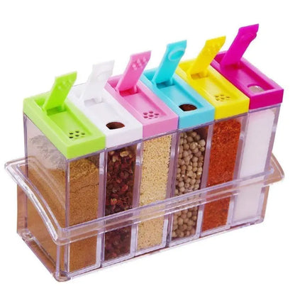 Spice Jars Dispenser Set of 6 Crystal Clear Kitchen Masala Organizer